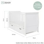 Obaby Stamford Classic Sleigh Cot Bed - White - Image 3