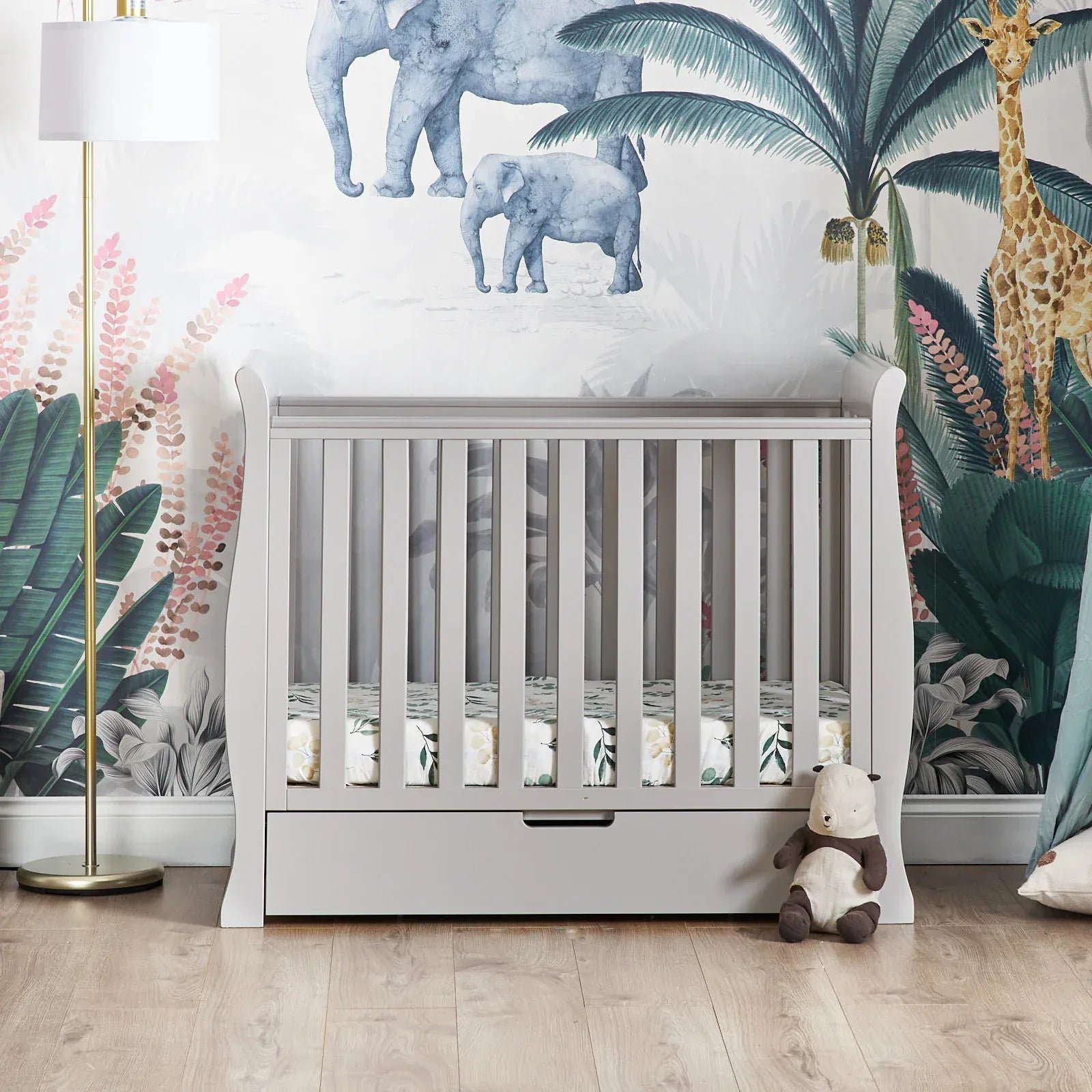 obaby-space-saver-cots-obaby-stamford-space-saver-sleigh-cot-warm-grey-5055781116292-obaby-stamford-space-saver-sleigh-cot-warm-grey-small-cot-uk-baby-centre-1253268810 Obaby Stamford Space Saver Sleigh Cot - Warm Grey - Image 1