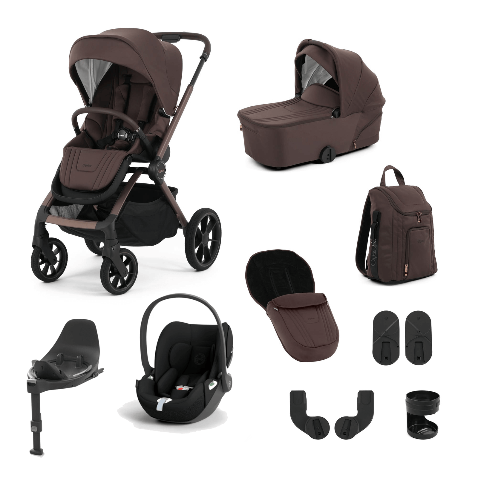 oyster-travel-systems-oyster-vee-cloud-t-travel-system-chocolate-oyster-vee-travel-system-with-cybex-cloud-t-car-seat-chocolate-uk-baby-centre-1255773304 Oyster Vee (Cloud T) Travel System - Chocolate - Image 1