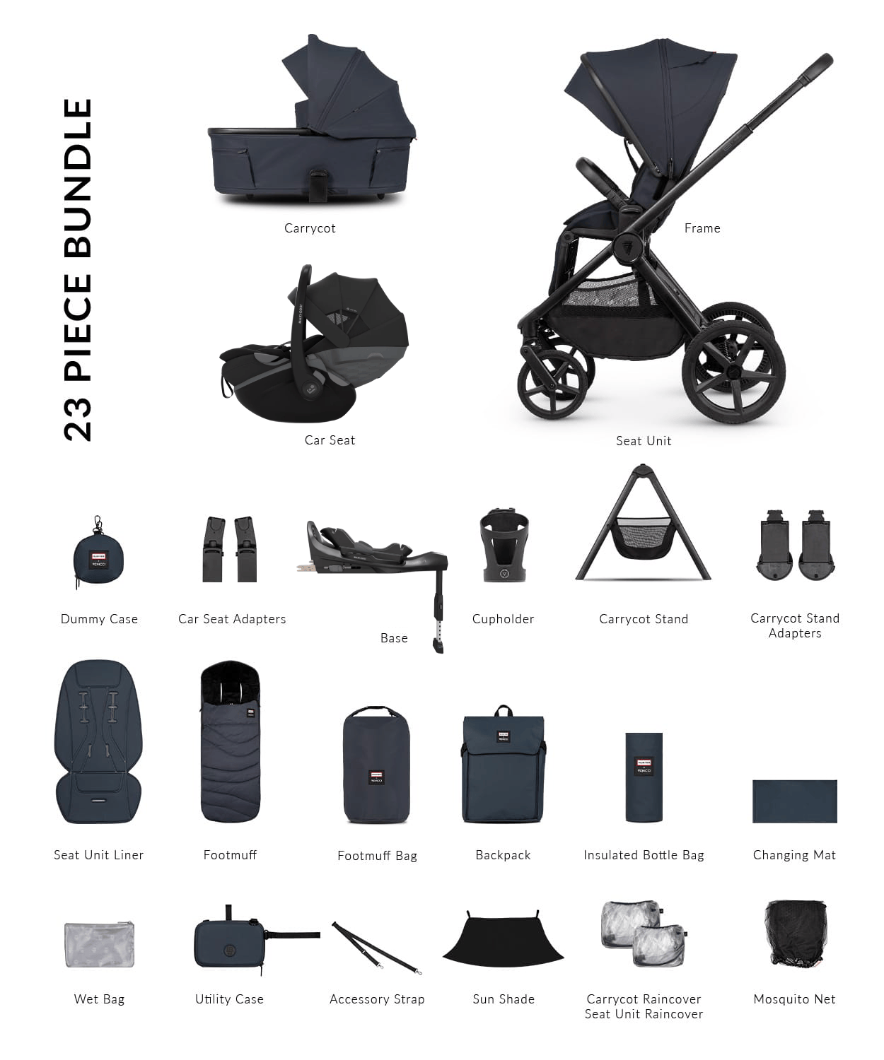 venicci-travel-systems-venicci-x-hunter-upline-3-pebble-slide-pro-plus-travel-system-navy-venicci-x-hunter-upline-3-travel-system-navy-pebble-slide-pro-1260253750-1 Venicci x Hunter Upline 3, (Pebble Slide Pro) Plus Travel System - Navy - Image 1